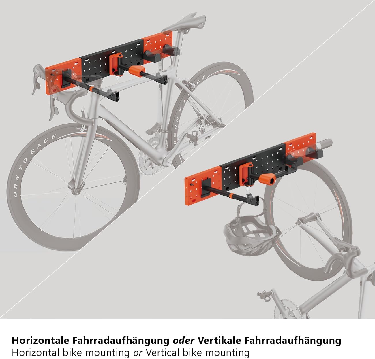 my wall modulare Fahrrad Wandhalterung - HR13L vertikale & horizontale Aufhängung, Fahrradhalterung für Räder bis 30 kg & 45 mm Reifenbreite, zwei Zusatzhaken mit je 5 kg belastbar