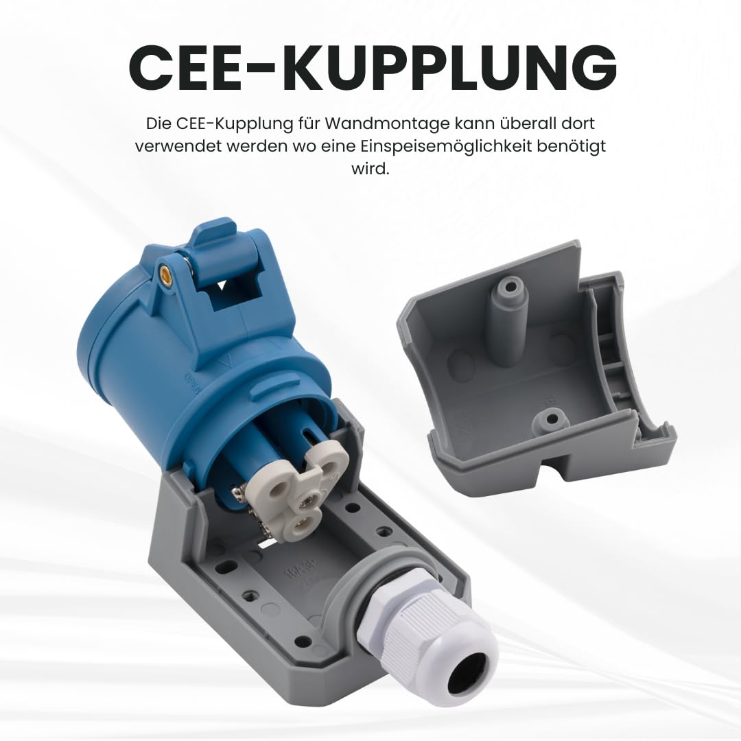 MC POWER CEE Steckdose Wandmontage IP44 Kupplung | 3-polig 250V, 16A Starkstrom Wandsteckdose | Steckdose für Industrie Handwerk Landwirtschaft Campingplatz