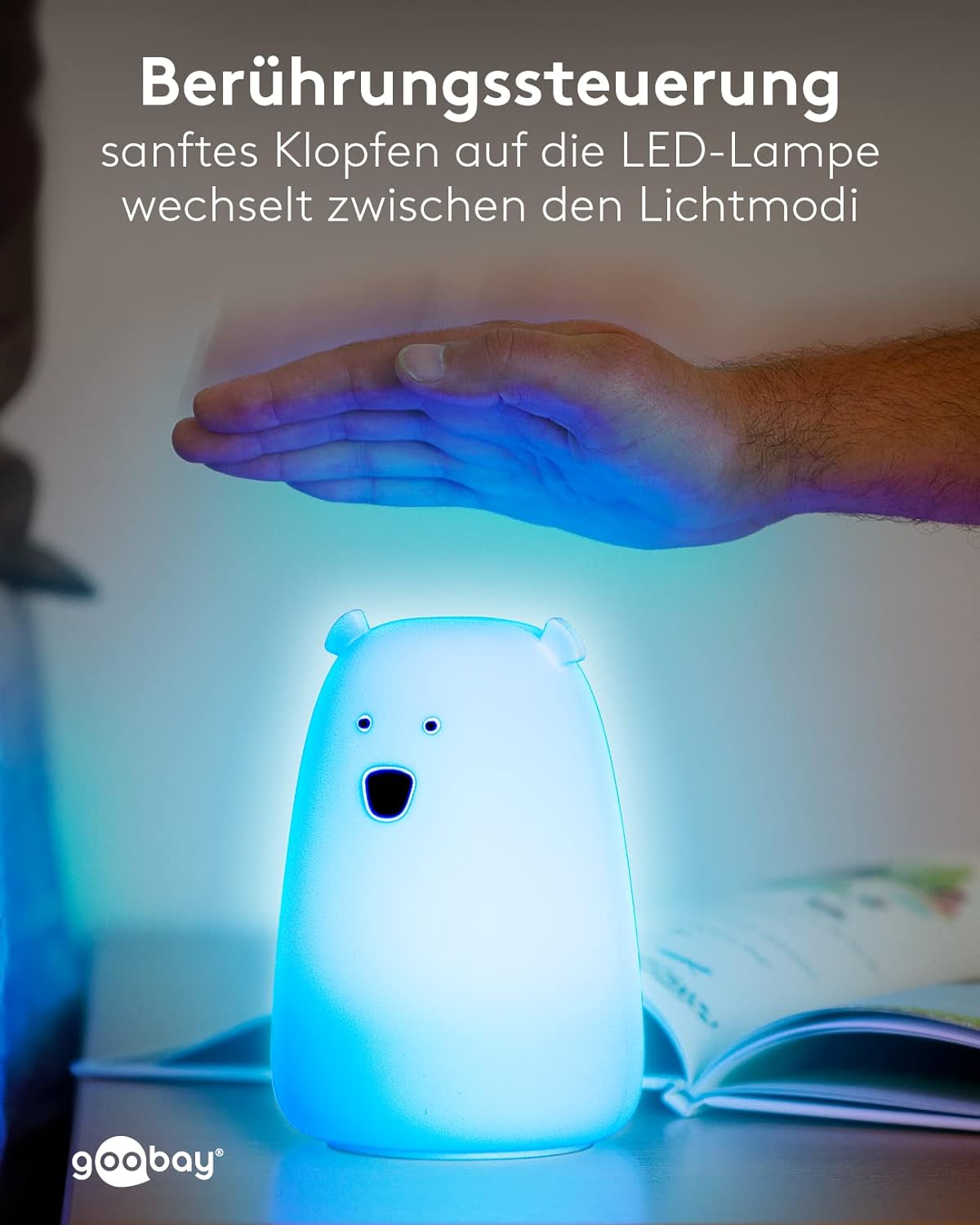 LED Nachtlicht Eisbär/geeignet als Einschlafhilfe, Stilllicht und Kinderzimmer Deko/leuchtet in warmweißem Licht, 7 Farbwechsel und 3 Leuchtmodi