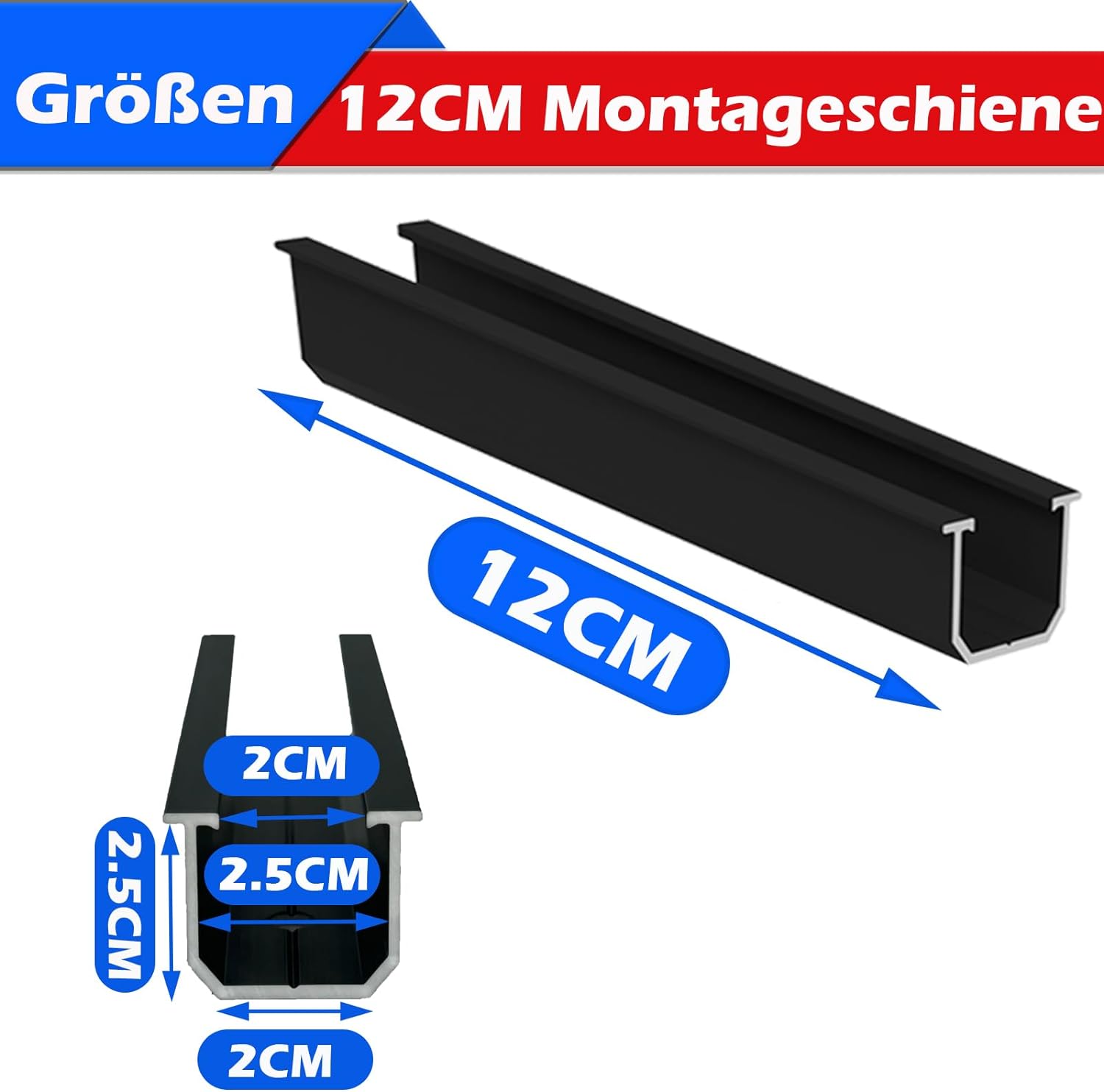 Solarmodul Halterung Montageset, Schwarzes 12CM Aluprofil und Verstellbare Klammern Befestigung für Solarmodul, Solarpanel Halterung 1 Modul 30-35MM für Flachdach Trapezblech Blechdach