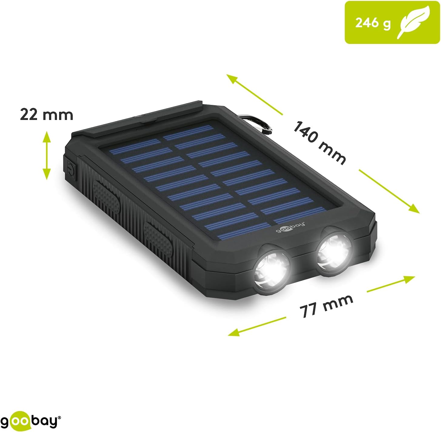 Outdoor Powerbank 8.0 (8.000 mAh), für Outdoor-Abenteuer Dank Robusten Design, Solarpanel und Taschenlampenfunktion