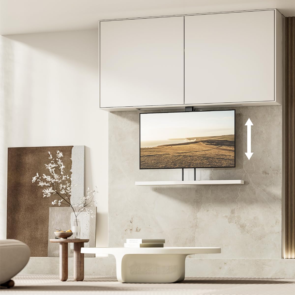 my wall TV Lift HP66-3L – Möbel- & Deckenmontage, Steuerung per Fernbedienung, App & Sprachbefehl (Alexa/Google), für 43"-88" (109-224 cm), bis 60 kg