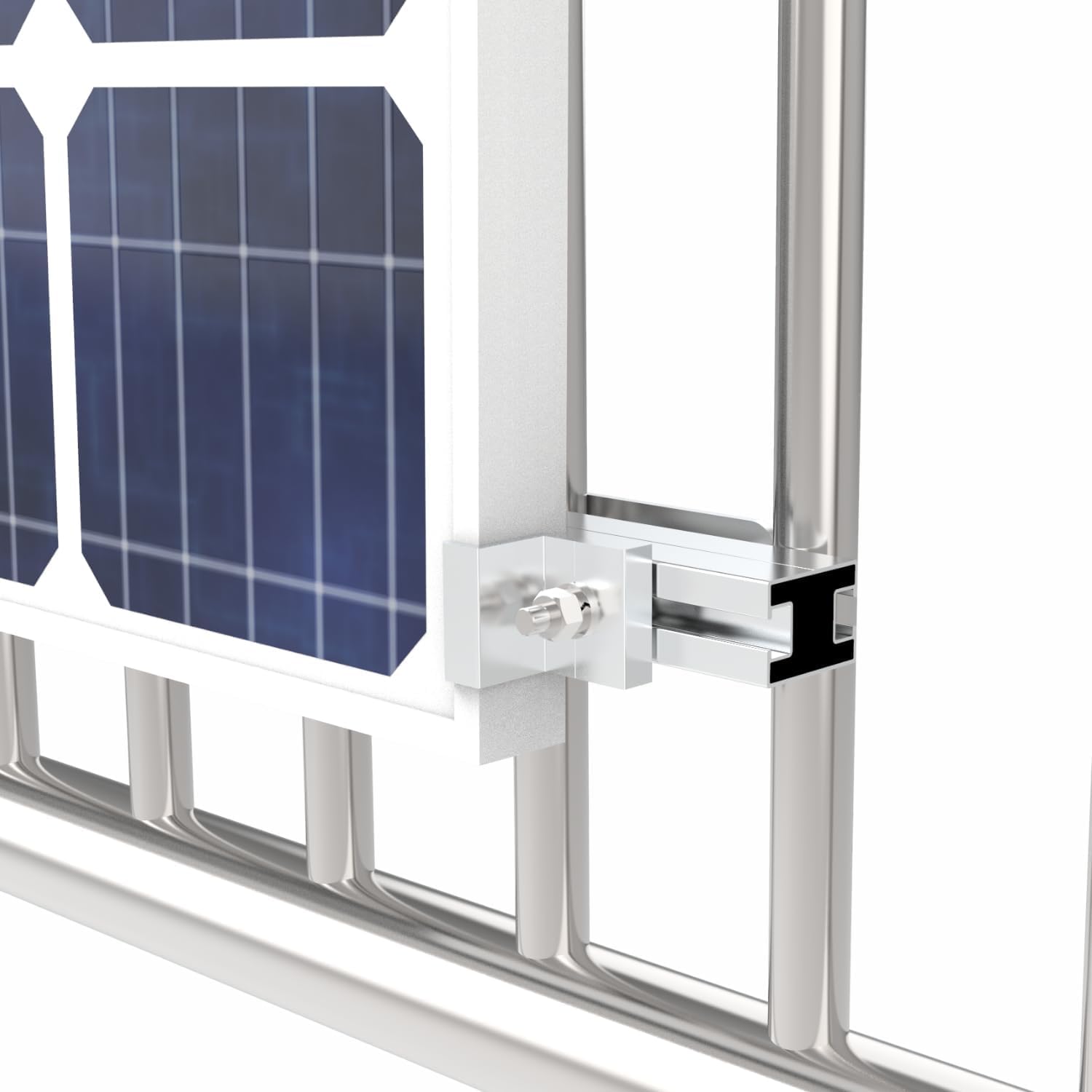 Einfache Balkonkraftwerk Solarmodule Halterung für runde Geländer mit Gummischutz, Befestigung für Solarpanele Photovoltaik am Balkongeländer | Montagset für PV-Module| Neigungswinkel 0° & 15-30°