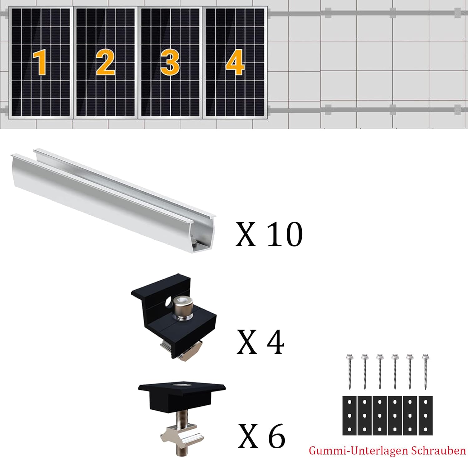 Solarmodul Halterung Flachdach, Alu Photovoltaik Montageschiene 12CM, Verstellbare Schwarz Klemme für 30-35MM Dicke Module, Solarpanel Halterung Montageset 4 Module Geeignet für Flachdach Trapezdach