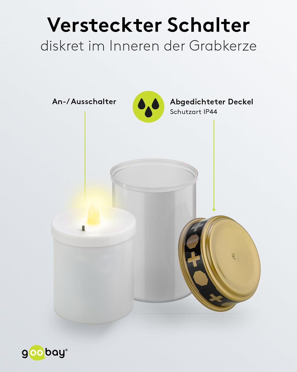 LED Grablicht mit Batterie/LED Grabkerzen Outdoor/Friedhof Kerzen/Grablichter/Ewiges Licht/Grablampe/Weiß/Batteriebetrieben 2x AA Mignon (Nicht im Lieferumfang enthalten)