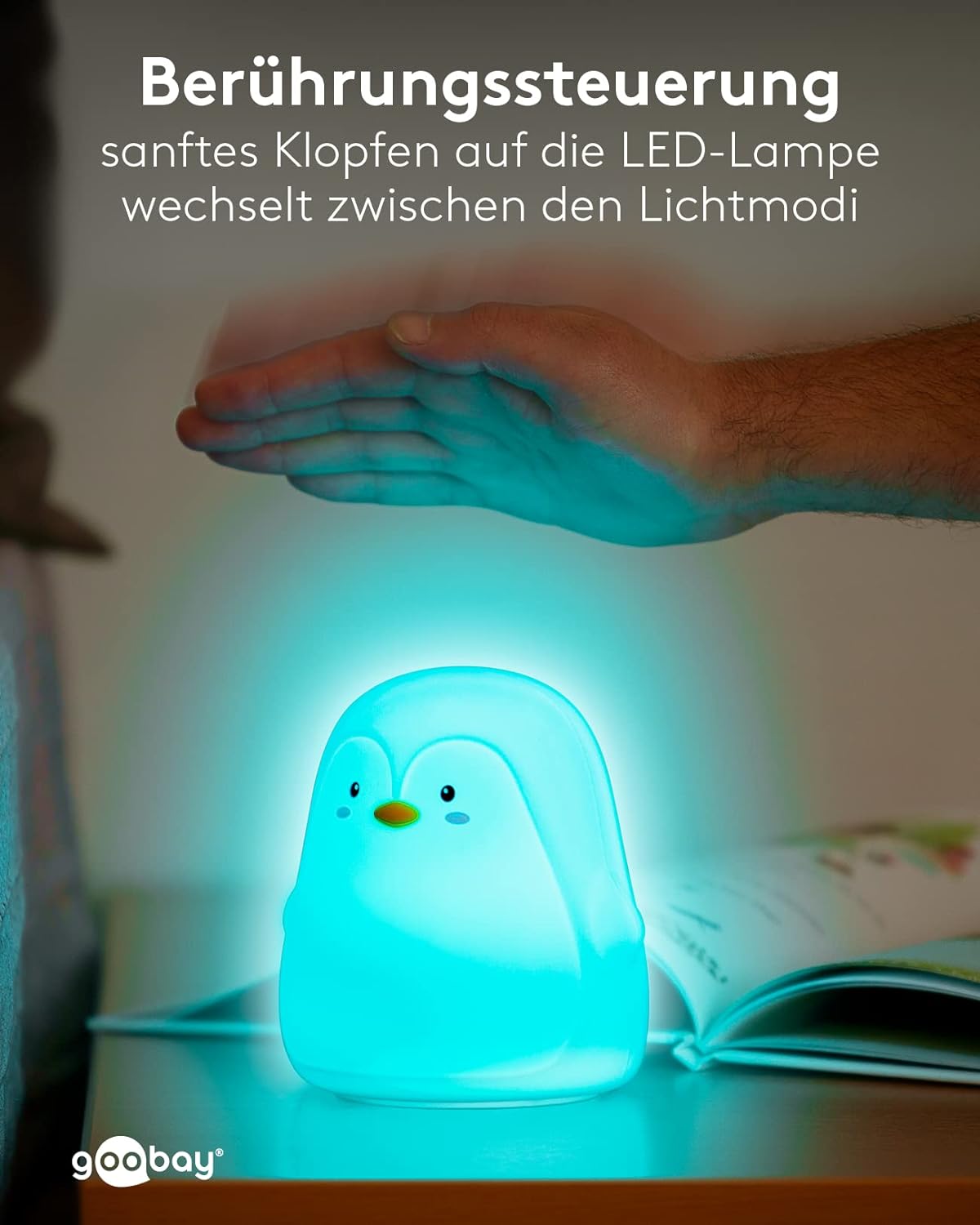 LED Nachtlicht Pinguin/geeignet als Einschlafhilfe, Stilllicht und Kinderzimmer Deko/leuchtet in warmweißem Licht, 7 Farbwechsel und 3 Leuchtmodi, Klein