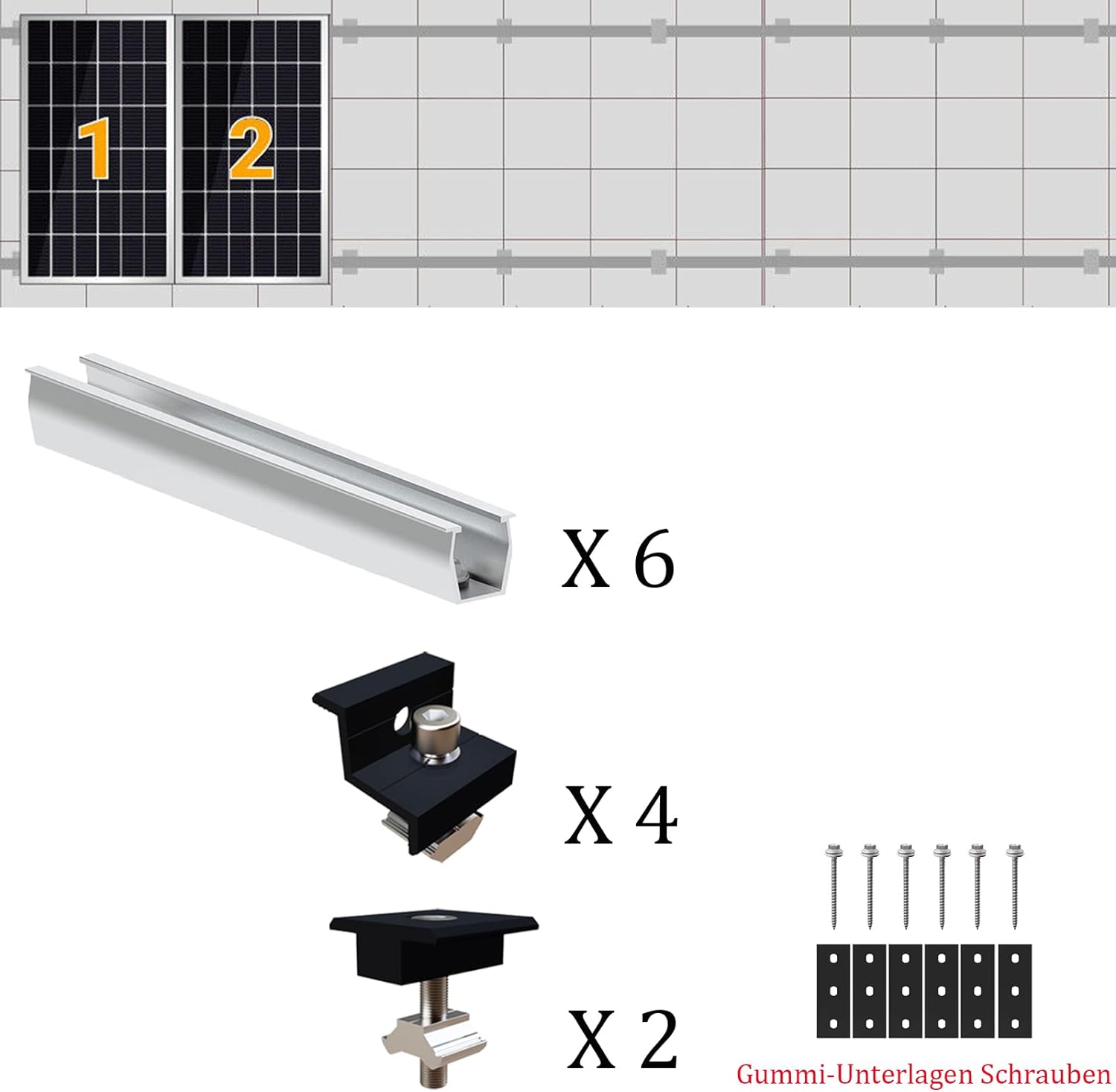 Solarmodul Halterung Flachdach, Alu Photovoltaik Montageschiene 12CM, Verstellbare Schwarz Klemme für 30-35MM Dicke Module, Solarpanel Halterung Montageset 2 Module Geeignet für Flachdach Trapezdach