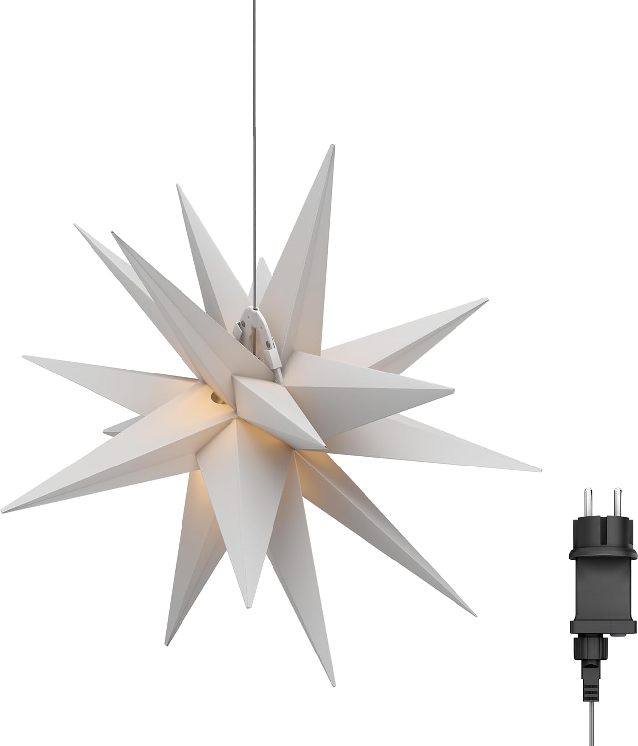 LED Weihnachtsstern 3D Ø 56 cm/Stern mit 18 Zacken und Timer/Weihnachtsdeko/LED Stern für stimmungsvolle Atmosphäre / 4,5-V-Außentrafo/Wanddeko/Leuchtstern/weiß