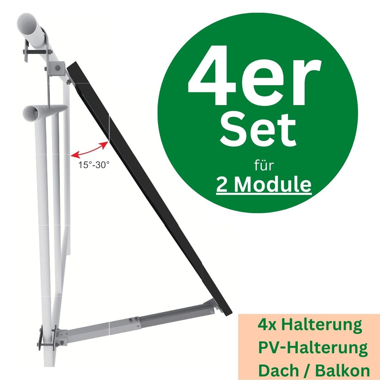4 Stück für 2 Module Halterung für Solarpanel - Aufständerung für Solarmodule Photovoltaik Aufständerung Montageset Solar Einstellbarer Winkel für Balkon, Flachdach oder Garten