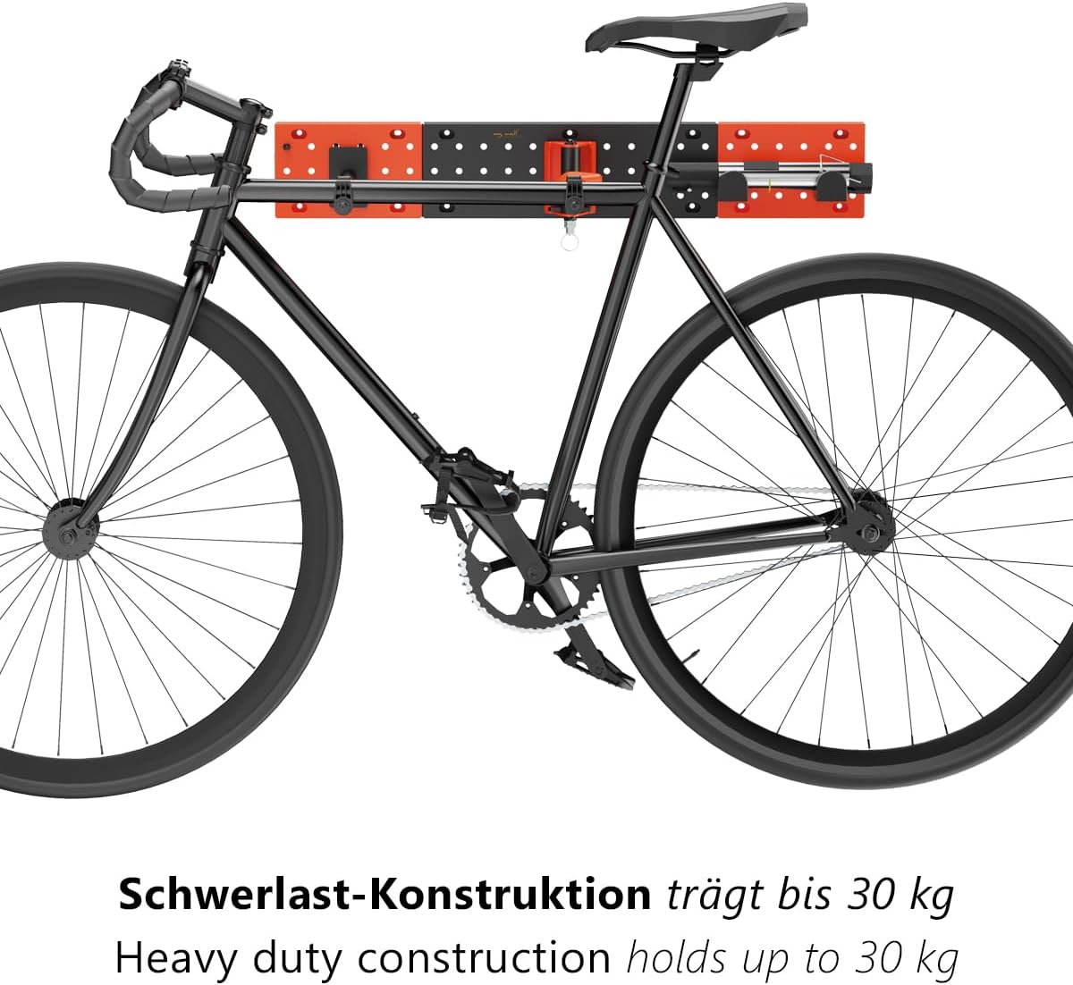 my wall modulare Fahrrad Wandhalterung - HR13L vertikale & horizontale Aufhängung, Fahrradhalterung für Räder bis 30 kg & 45 mm Reifenbreite, zwei Zusatzhaken mit je 5 kg belastbar