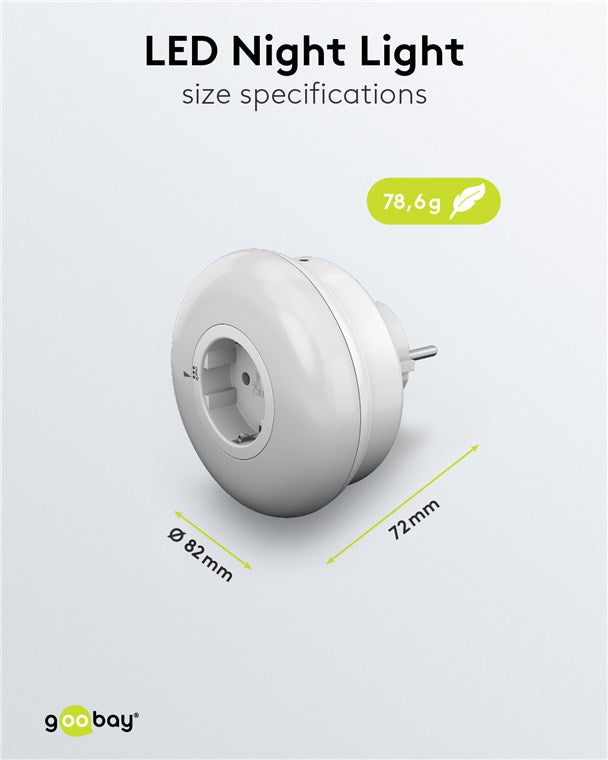 goobay LED Nachtlicht für die Steckdose/Schlummerlicht für Kinder/Steckdosenlicht/Dämmerungssensor und Schutzkontakt Steckdose / 3 Betriebs Modi (AN/AUS/AUTO) / Grün,Blau,Tageslichtweiß