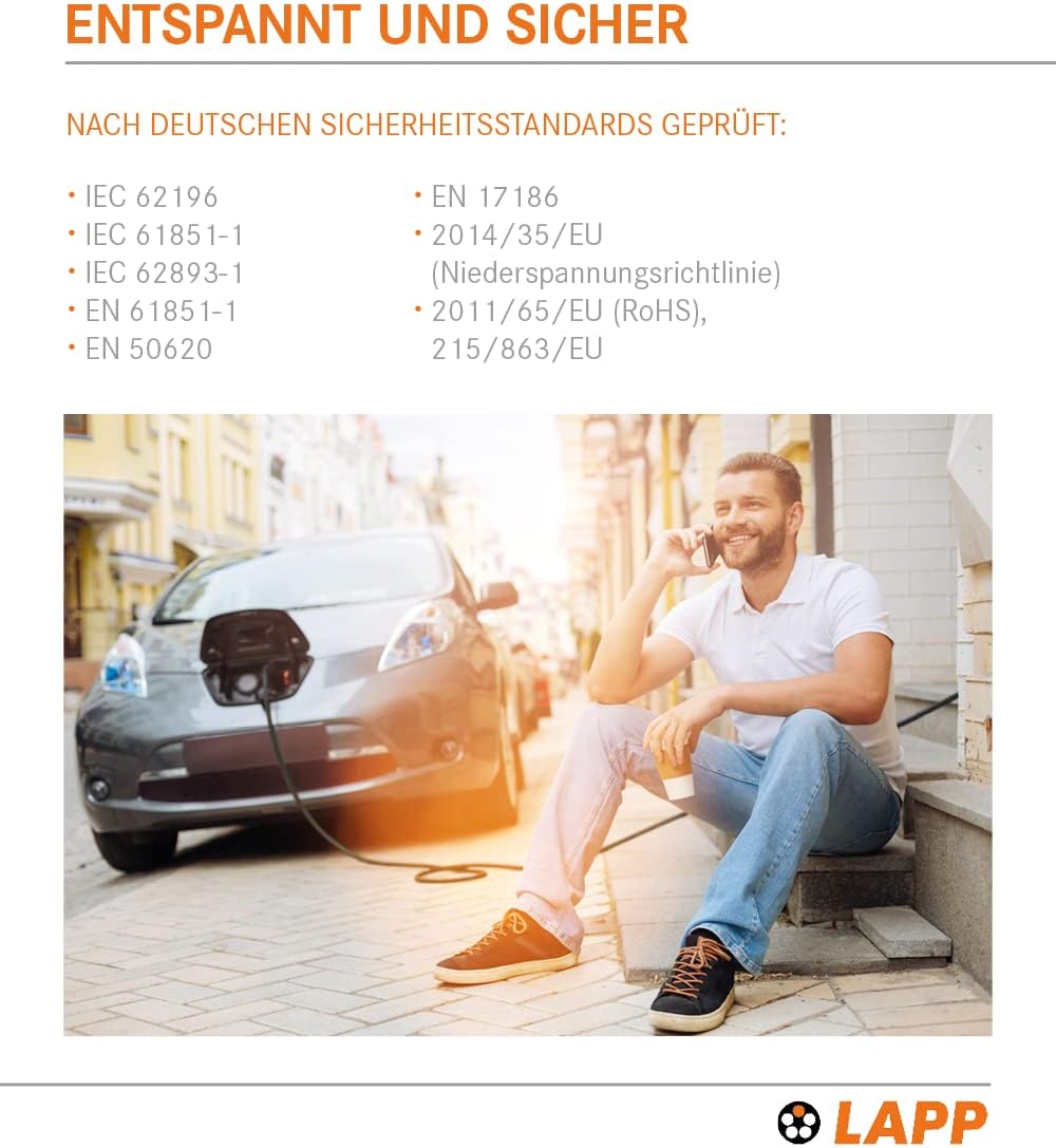 LAPP MOBILITY Typ 2 Ladekabel 22 KW 10m - Ladekabel E Auto 32a 3-Phasig - IP55 geschütztes Ladekabel Mode 3 - Ladekabel Typ 2 mit korrosionsresistenten Steckkontakten - geeignet für PHEV, BEV & EV