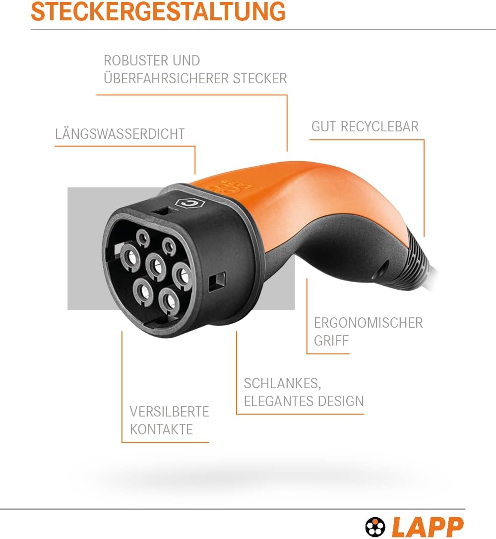 Lapp Mobility Typ 2 Ladestation 1,8kW / Schutzkontakt / 8A / 1-Phasig / E- Auto Ladekabel / Mode 2 / 6m