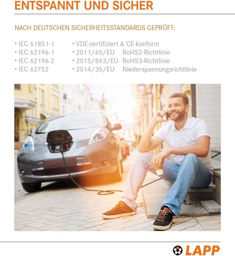Lapp Mobility Typ 2 Ladestation 1,8kW / Schutzkontakt / 8A / 1-Phasig / E- Auto Ladekabel / Mode 2 / 6m