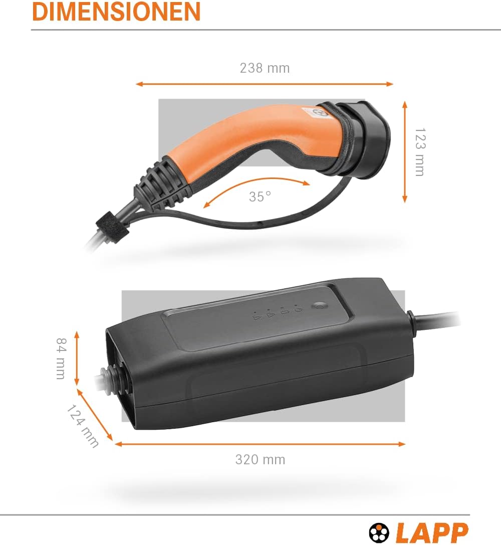 Lapp Mobility Typ 2 Ladestation 2,3 kW / Schutzkontakt / 10A / 1- Phasig /E- Auto Ladekabel / Mode 2 / 6m