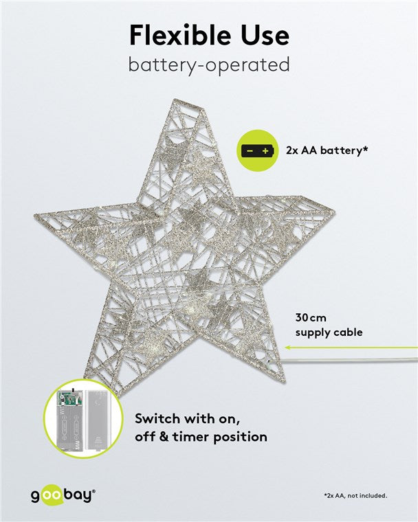 goobay LED Drahtstern 3D / Weihnachtsdeko / Weihnachtsstern mit Timer / Integrierte LED Lichterkette / verwendbar als Tischlampe, Deko im Winter und Weihnachten / Beleuchtung batteriebetrieben