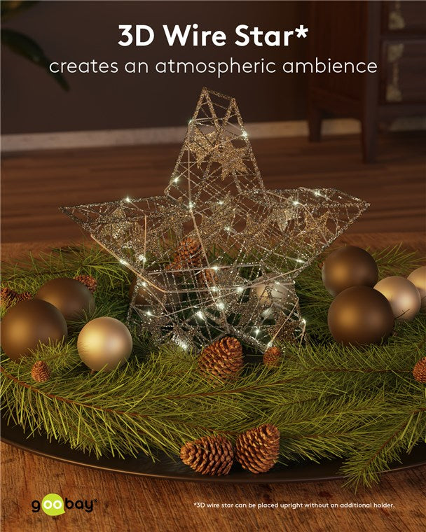 goobay LED Drahtstern 3D / Weihnachtsdeko / Weihnachtsstern mit Timer / Integrierte LED Lichterkette / verwendbar als Tischlampe, Deko im Winter und Weihnachten / Beleuchtung batteriebetrieben