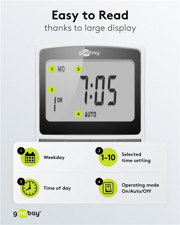 3er-Set Zeitschaltuhr digital mit 16 Programmen - Zeitschaltuhr Steckdose mit Zufallsmodus zum Einbruchschutz - Timer Steckdose inkl. 100 Tage Back-up Akku - 3680W - 230V (AC) - 16A