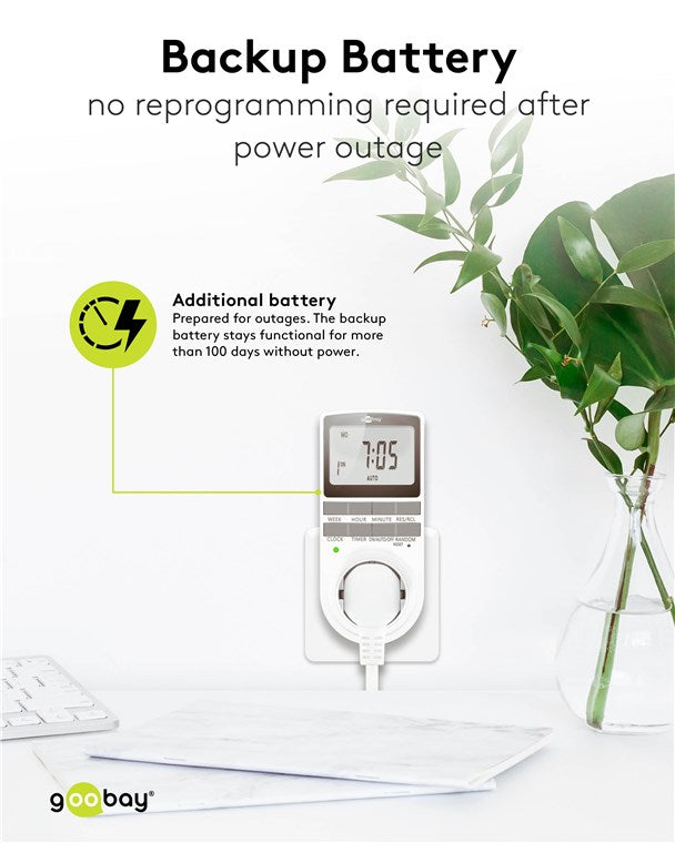 3er-Set Zeitschaltuhr digital mit 16 Programmen - Zeitschaltuhr Steckdose mit Zufallsmodus zum Einbruchschutz - Timer Steckdose inkl. 100 Tage Back-up Akku - 3680W - 230V (AC) - 16A