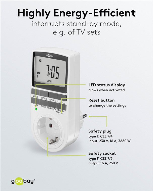 3er-Set Zeitschaltuhr digital mit 16 Programmen - Zeitschaltuhr Steckdose mit Zufallsmodus zum Einbruchschutz - Timer Steckdose inkl. 100 Tage Back-up Akku - 3680W - 230V (AC) - 16A
