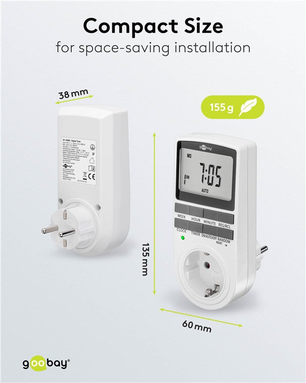 3er-Set Zeitschaltuhr digital mit 16 Programmen - Zeitschaltuhr Steckdose mit Zufallsmodus zum Einbruchschutz - Timer Steckdose inkl. 100 Tage Back-up Akku - 3680W - 230V (AC) - 16A