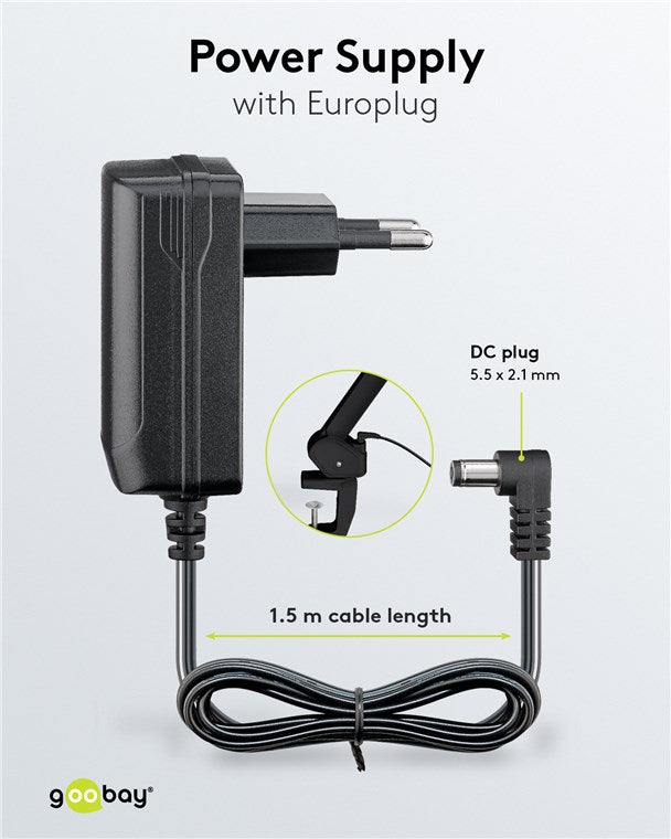 goobay LED Lupenleuchte mit Klemme / Lupenlampe aus Plastik / 10 W Leistungsaufnahme / Lichtstrom 800 lm / Betriebsspannung 230 V (AC) / Schwarz