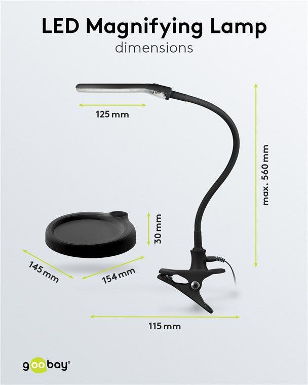 goobay LED Lupenleuchte - Lupenlampe mit Standfuß - Standlupe Licht - 6 W Leistungsaufnahme - Farbtemperatur 6200 K – Lichtstrom 480 lm, Schwarz