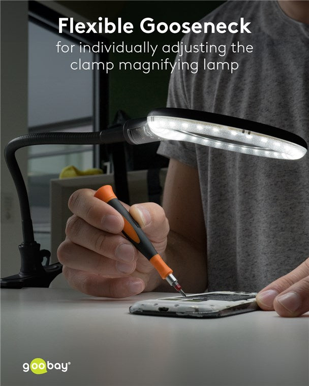 goobay LED Lupenleuchte - Lupenlampe mit Standfuß - Standlupe Licht - 6 W Leistungsaufnahme - Farbtemperatur 6200 K – Lichtstrom 480 lm, Schwarz