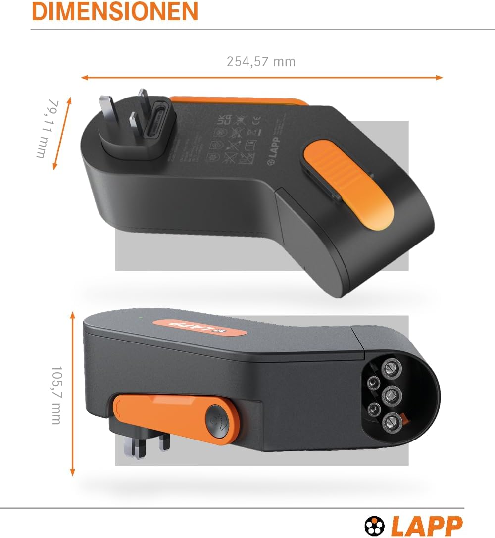 Lapp Mobility Dock Typ UK / Mobiles EV Ladegerät für die Haushaltssteckdose/Notladegerät für E-Autos / Tragbares E-Auto Ladegerät für Unterwegs / Ladegerät für Elektro- und Plug-in / IP44