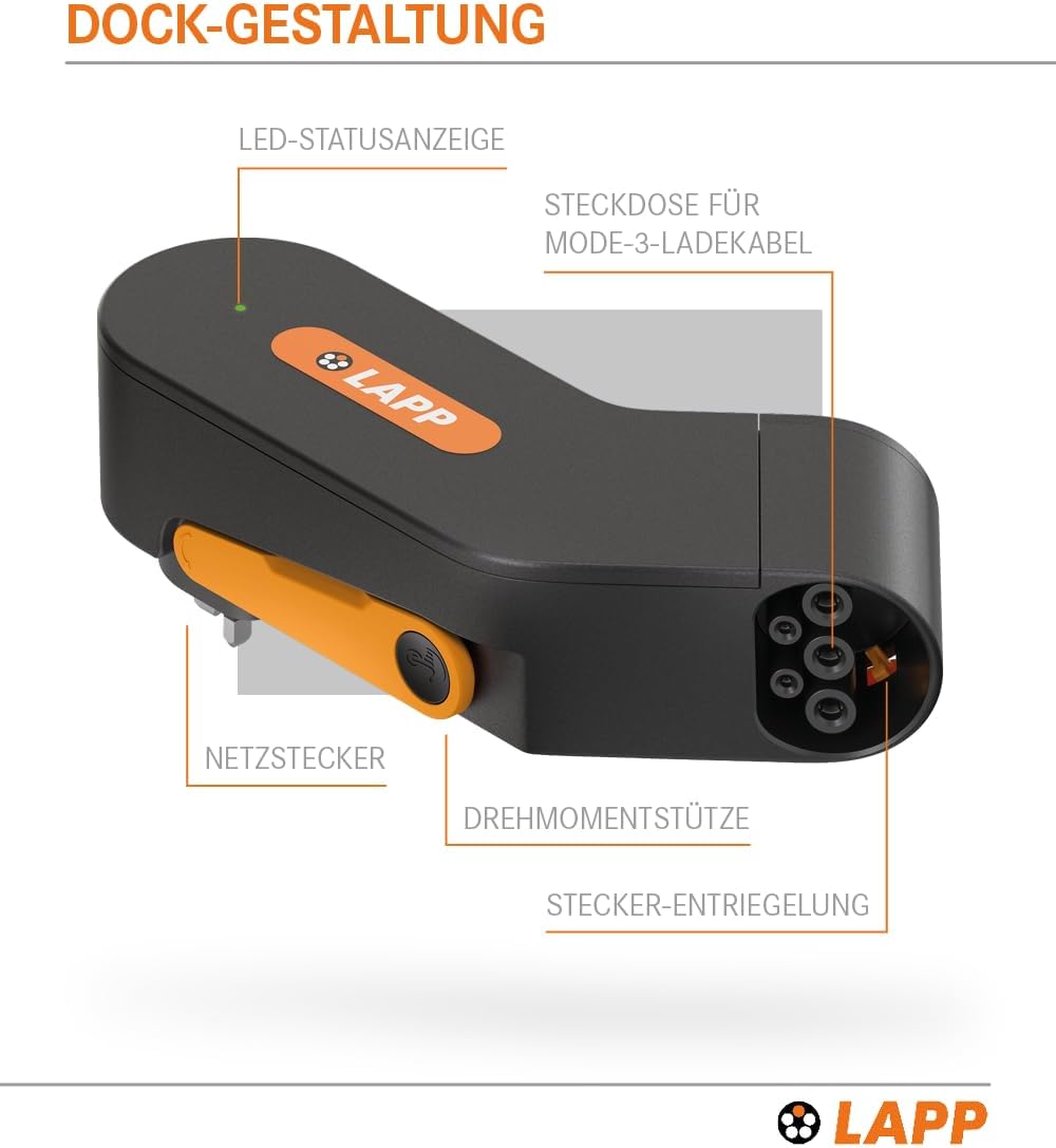 Lapp Mobility Dock Typ UK / Mobiles EV Ladegerät für die Haushaltssteckdose/Notladegerät für E-Autos / Tragbares E-Auto Ladegerät für Unterwegs / Ladegerät für Elektro- und Plug-in / IP44