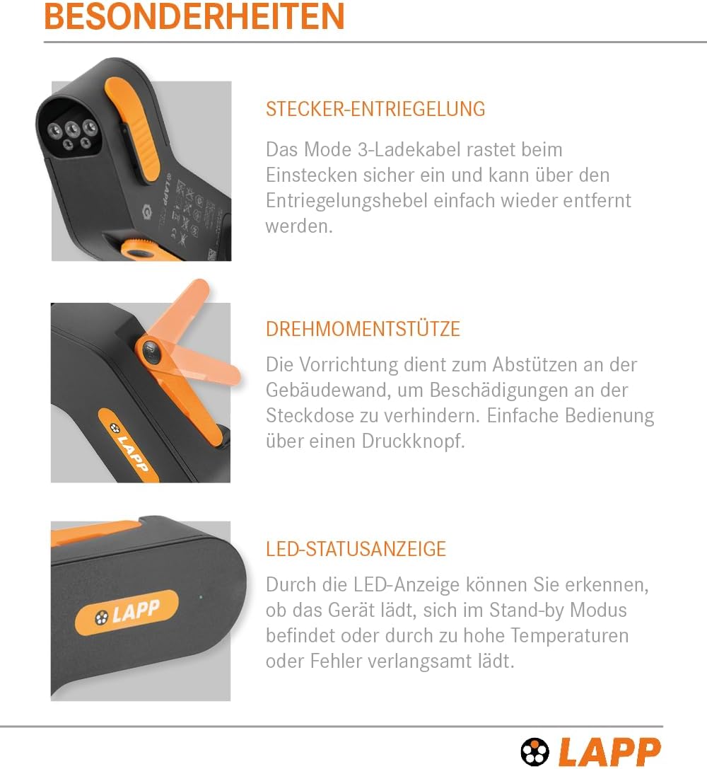 Lapp Mobility Dock Typ UK / Mobiles EV Ladegerät für die Haushaltssteckdose/Notladegerät für E-Autos / Tragbares E-Auto Ladegerät für Unterwegs / Ladegerät für Elektro- und Plug-in / IP44