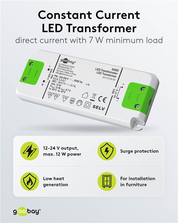 Goobay LED Trafo 700 mA / 12 W / LED Transformator für Konstantstrom / LED Treiber Konstantstromquelle / Transformator Innenbeleuchtung / Netzteil Licht