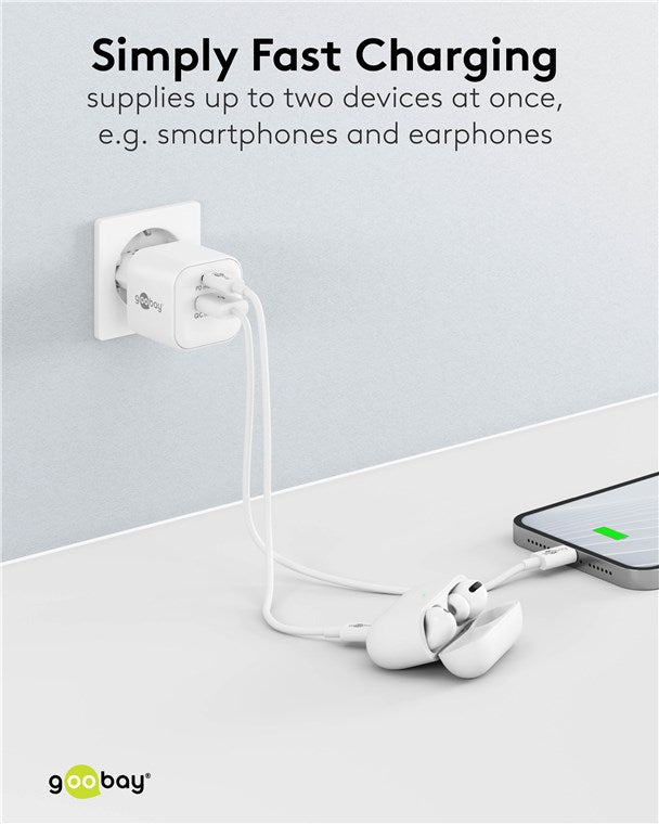USB C Dual Schnellladegerät Nano PD (20W) / QC USB-A (18W) / USB C Ladegerät für Samsung, iPhone, iPad, MacBook/Ladestecker/Ladeadapter für Steckdose/Netzteil für Ladekabel/weiß