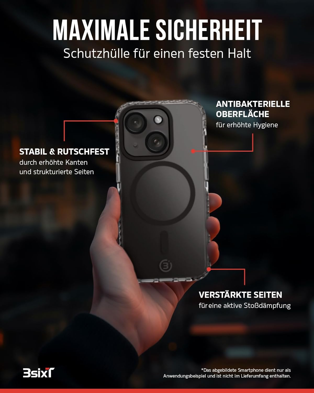 3sixT 65917 3in1 Protection Bundle für iPhone 15 / Hülle Displayschutz & Kamera Schutz Set/Inkl. Handyhülle Panzerglas Kamera Protektor stoßfest / 3in1 Hüllen Set