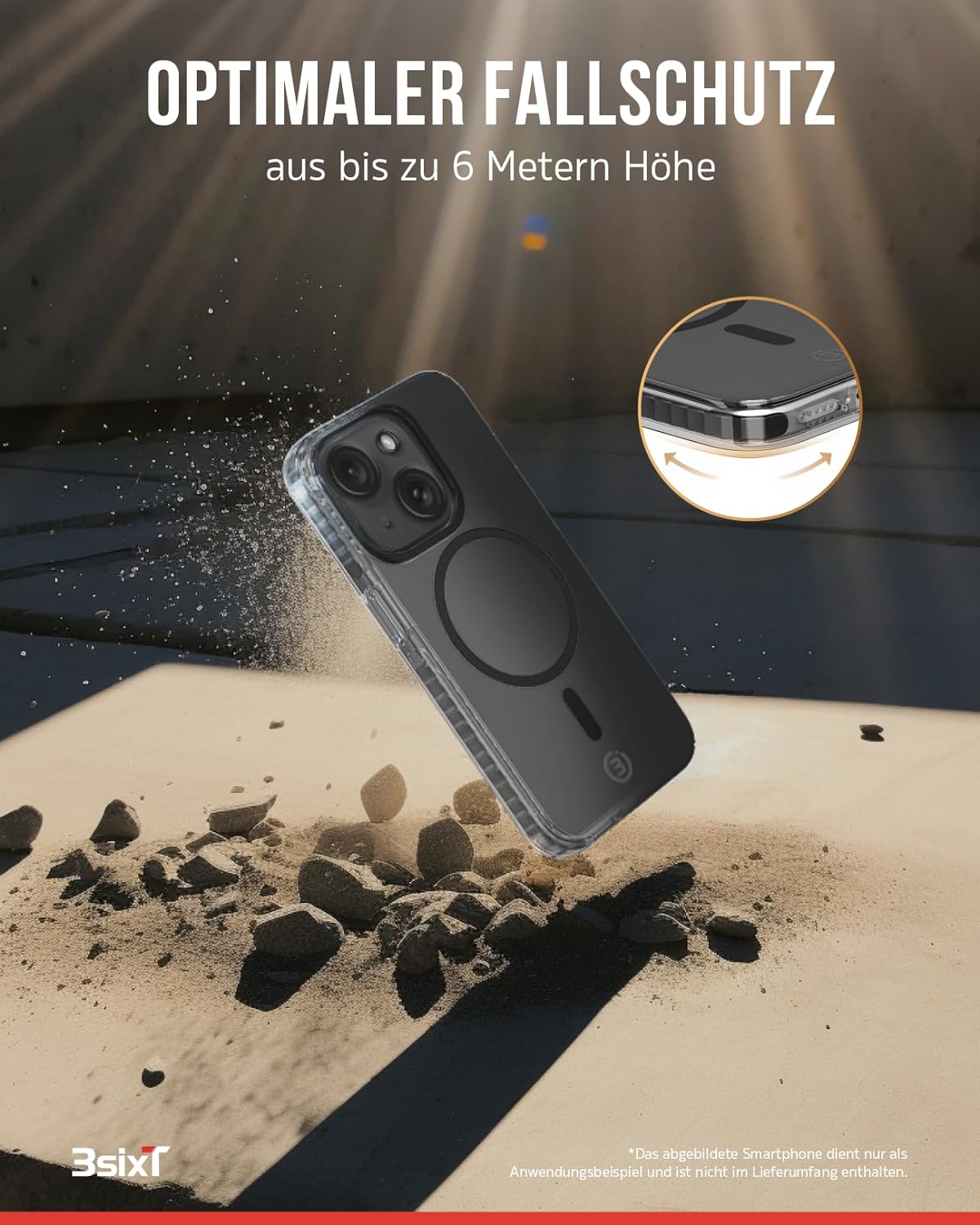 3sixT 65917 3in1 Protection Bundle für iPhone 15 / Hülle Displayschutz & Kamera Schutz Set/Inkl. Handyhülle Panzerglas Kamera Protektor stoßfest / 3in1 Hüllen Set