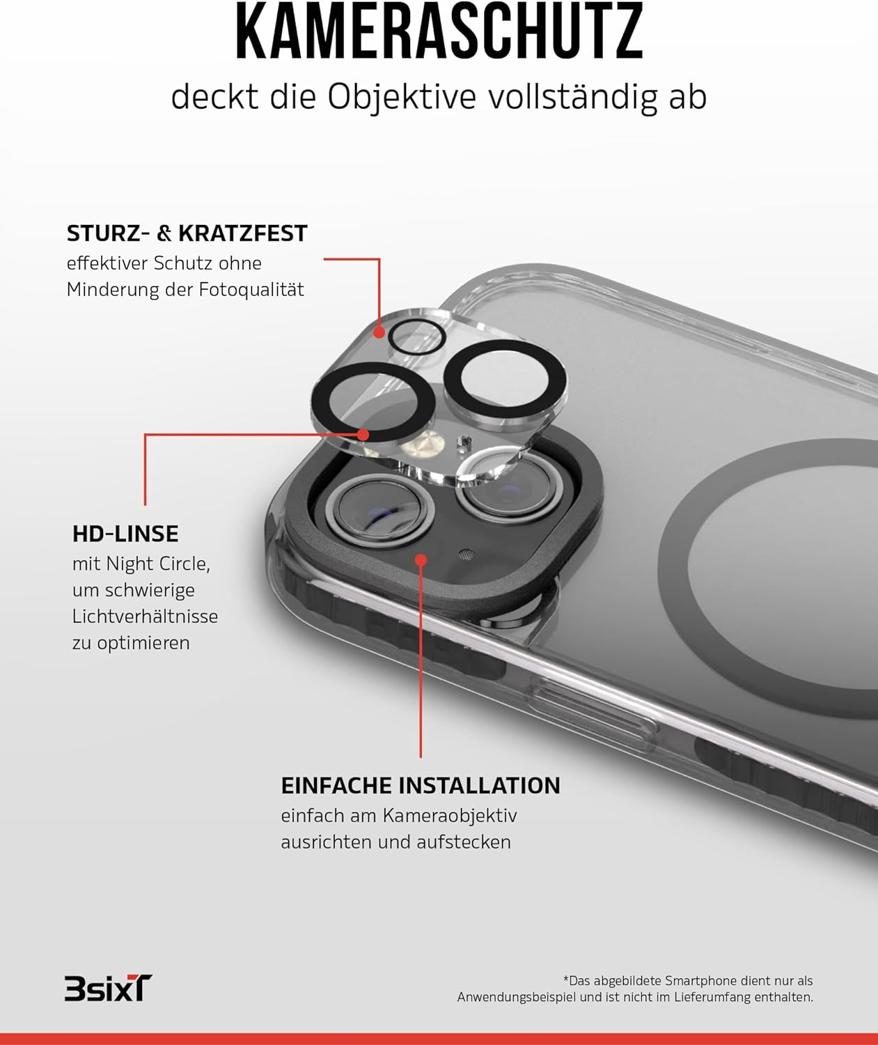 3sixT 65917 3in1 Protection Bundle für iPhone 15 / Hülle Displayschutz & Kamera Schutz Set/Inkl. Handyhülle Panzerglas Kamera Protektor stoßfest / 3in1 Hüllen Set