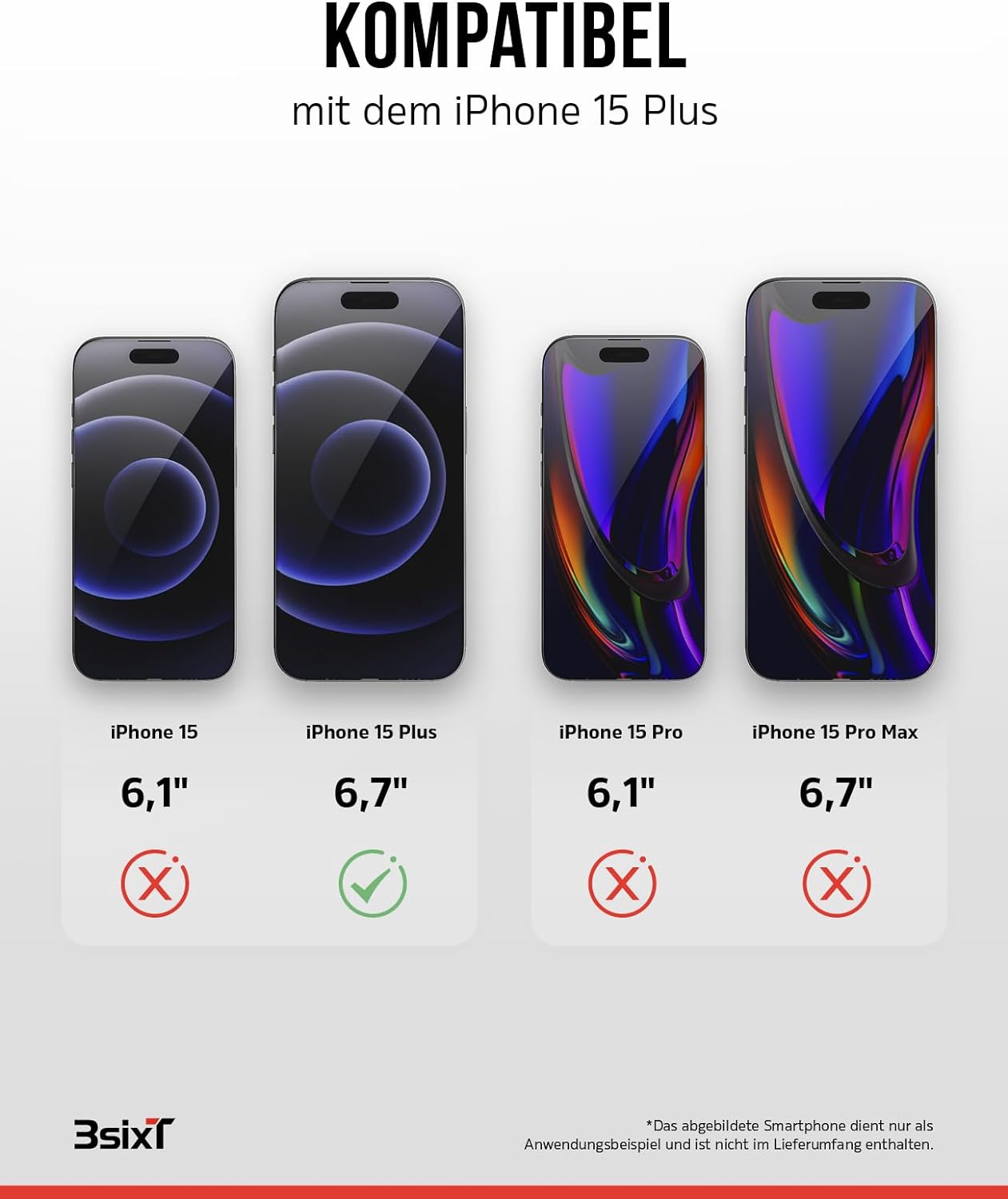 3sixT 65918 3in1 Protection Bundle für iPhone 15 Plus/Hülle Displayschutz & Kamera Schutz Set/Inkl. Handyhülle Panzerglas Kamera Protektor stoßfest / 3in1 Hüllen Set