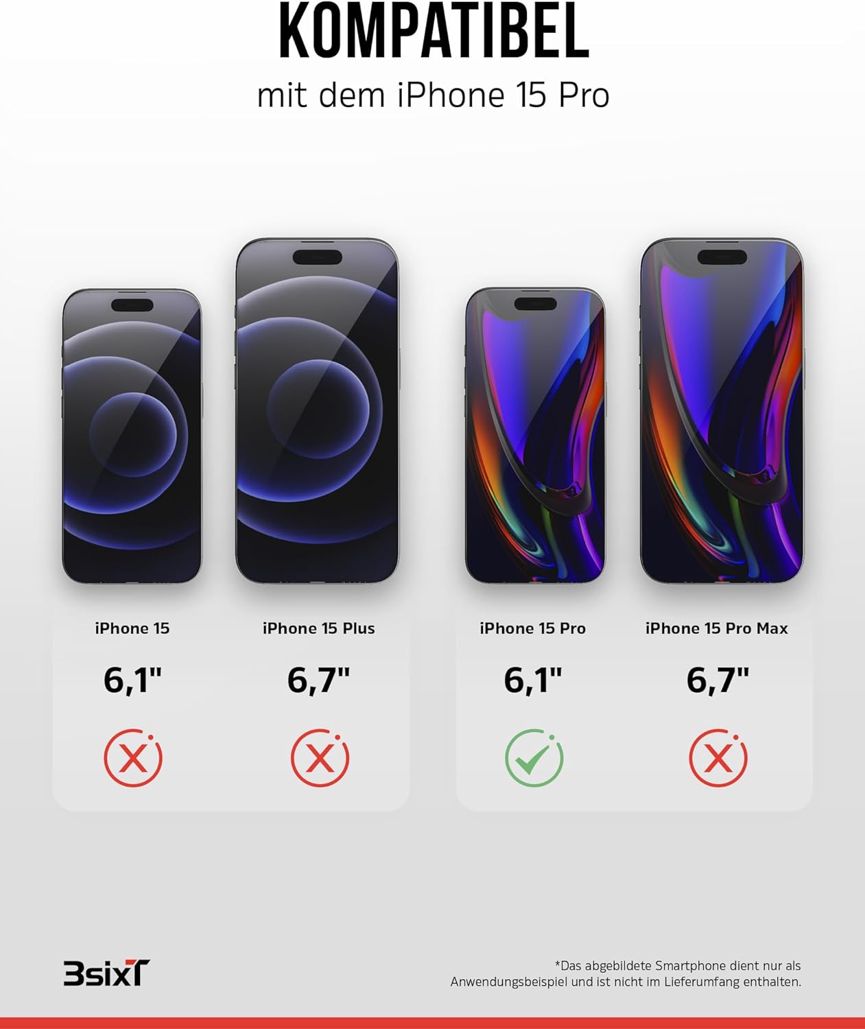 3sixT 65919 3in1 Protection Bundle für iPhone 15 Pro/Hülle Displayschutz & Kamera Schutz Set/Inkl. Handyhülle Panzerglas Kamera Protektor stoßfest / 3in1 Hüllen Set iPhone 15