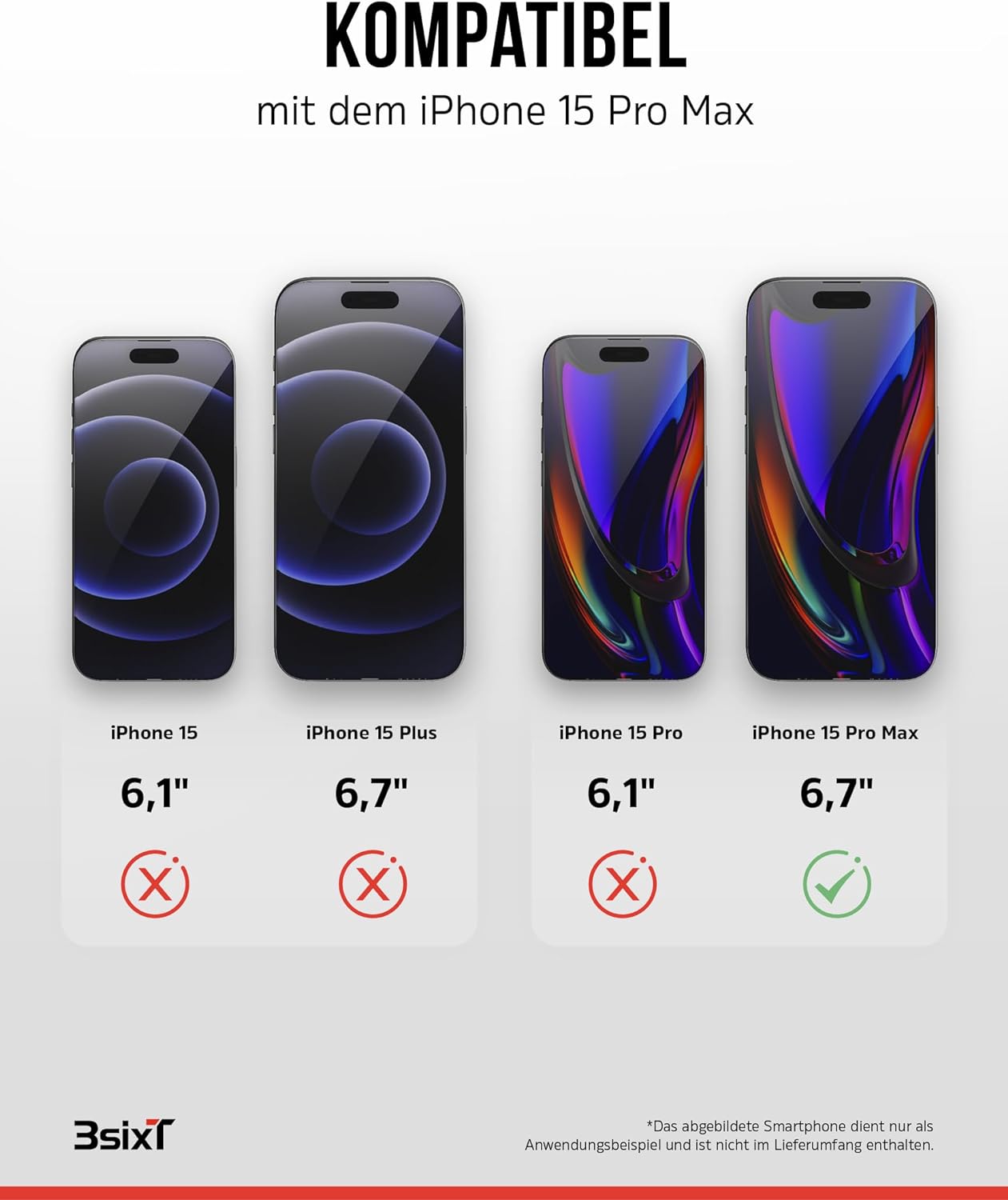 3sixT 65920 3in1 Protection Bundle für iPhone 15 Pro Max/Hülle Displayschutz & Kamera Schutz Set/Inkl. Handyhülle Panzerglas Kamera Protektor stoßfest / 3in1 Hüllen Set