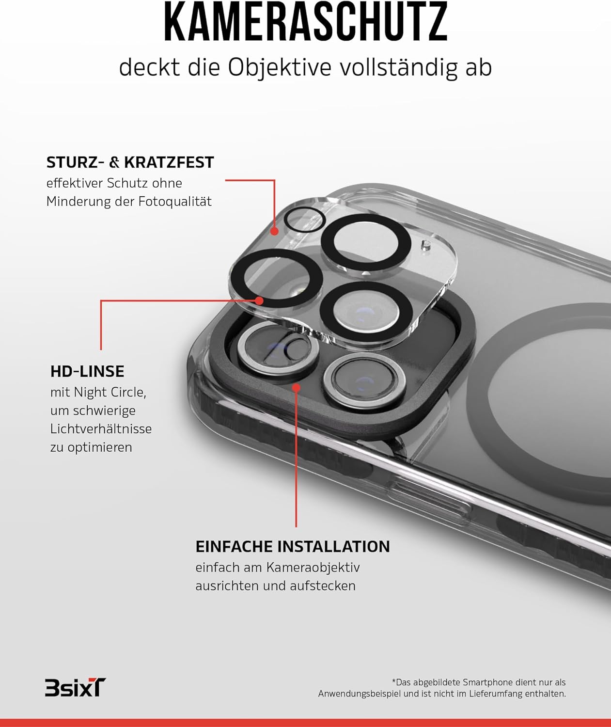 3sixT 65920 3in1 Protection Bundle für iPhone 15 Pro Max/Hülle Displayschutz & Kamera Schutz Set/Inkl. Handyhülle Panzerglas Kamera Protektor stoßfest / 3in1 Hüllen Set
