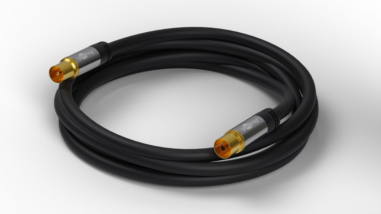 Goobay TV-Antennenkabel, Koax-Buchse auf Koax-Stecker, 4-fach geschirmt, 135 dB, vergoldet, schwarz