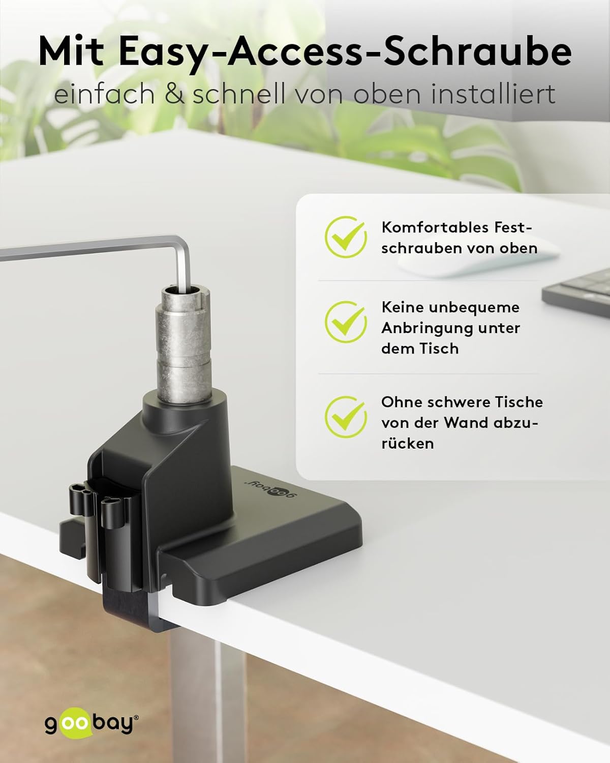 goobay Monitorhalterung mit Gasdruckfeder für Monitore von 17 bis 32 Zoll (43-81 cm), max. 9 kg, einfache Snap-in-Montage der Arme, VESA 75/100mm, schwarz