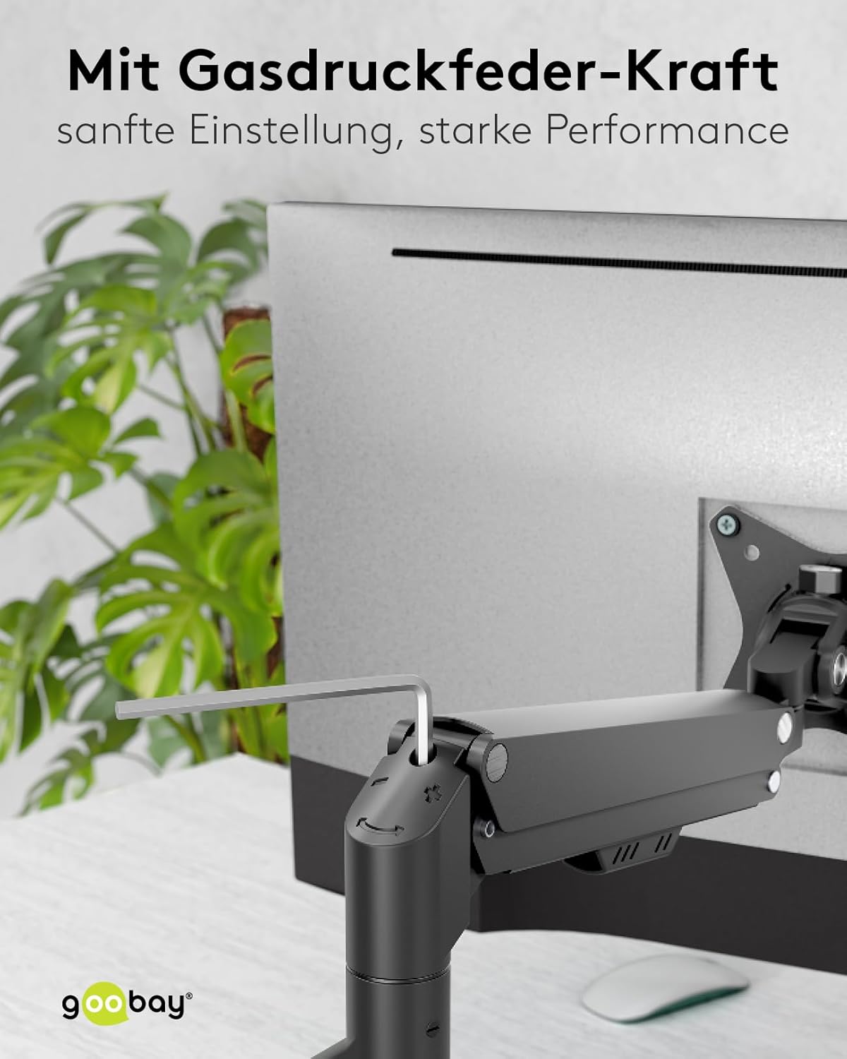 goobay Doppel Monitorhalterung mit Gasdruckfeder für Monitore von 17 bis 32 Zoll (43-81 cm), max. 9 kg, einfache Snap-in-Montage der Arme, VESA 75/100mm, schwarz