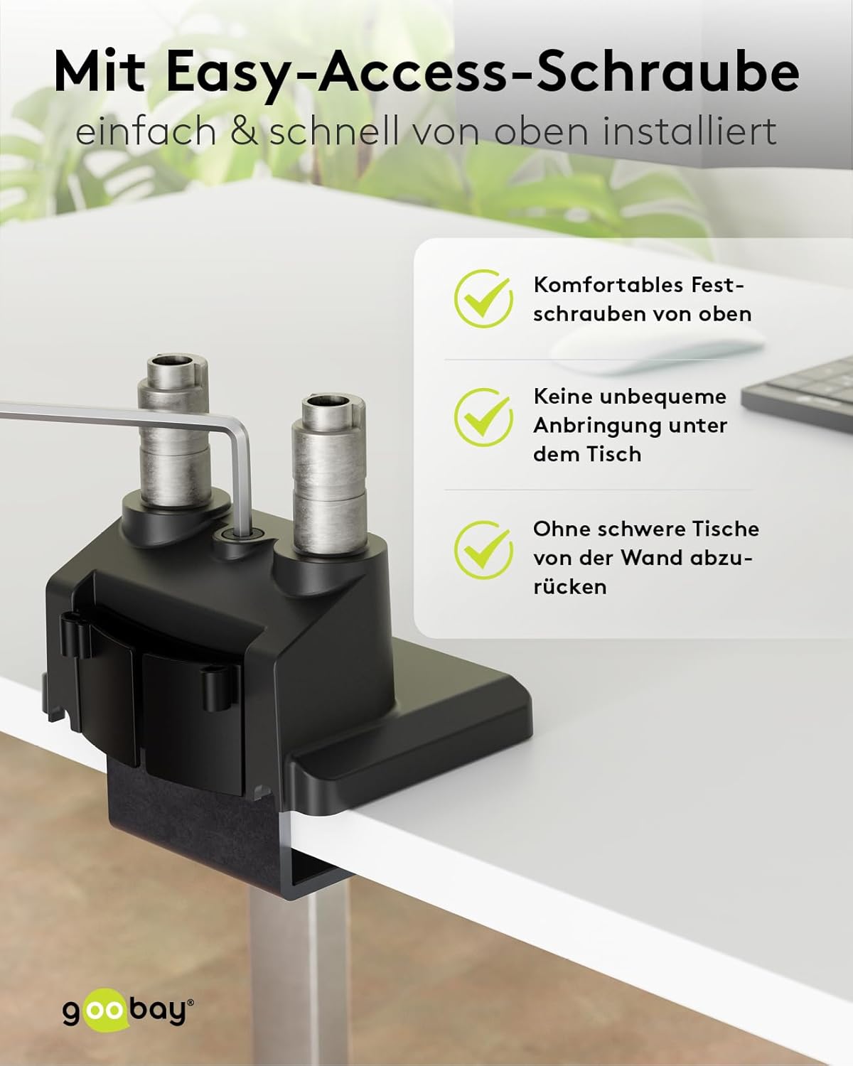 goobay Doppel Monitorhalterung mit Gasdruckfeder für Monitore von 17 bis 32 Zoll (43-81 cm), max. 9 kg, einfache Snap-in-Montage der Arme, VESA 75/100mm, schwarz