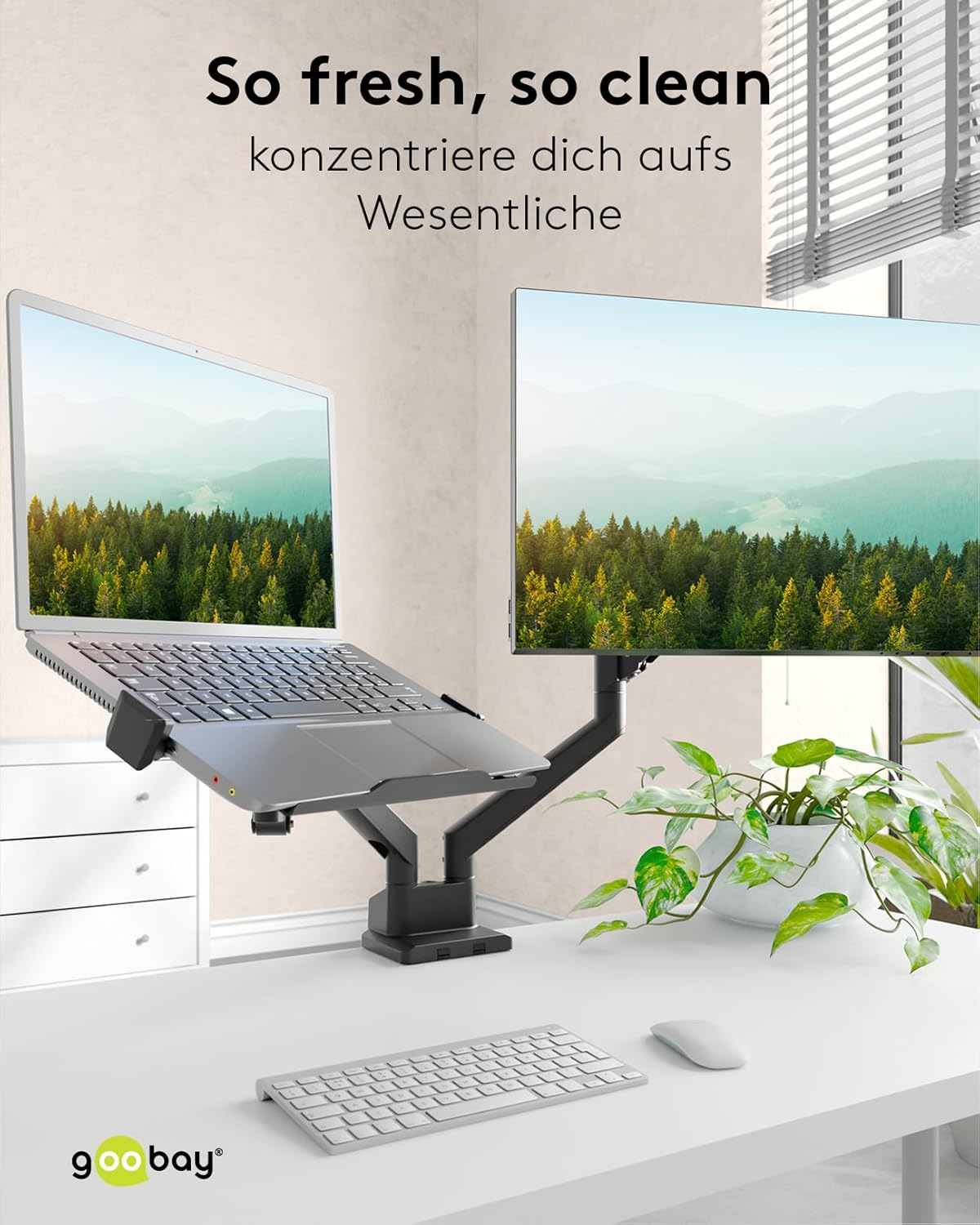 goobay Deluxe Laptophalterung für Monitore von 11,6 bis 17,3 Zoll (29-44 cm), max. 9 kg, zur Montage an eine Monitorhalterung, VESA 75/100mm, schwarz