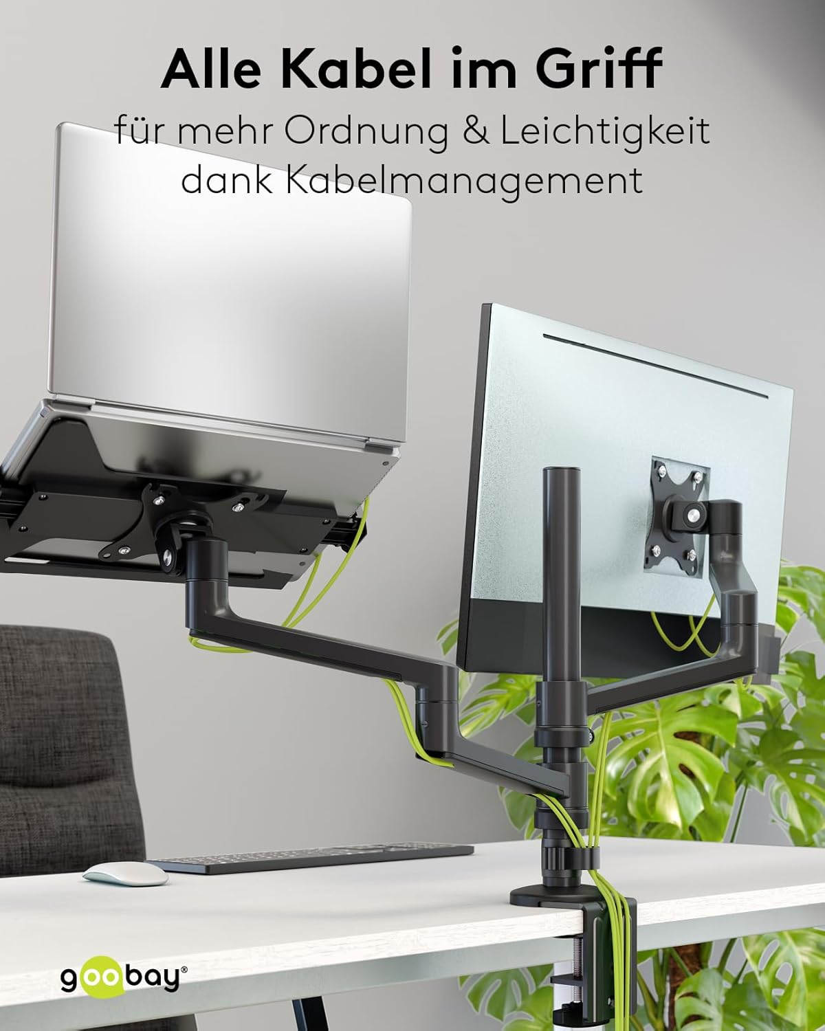 goobay Deluxe Laptophalterung für Monitore von 11,6 bis 17,3 Zoll (29-44 cm), max. 9 kg, zur Montage an eine Monitorhalterung, VESA 75/100mm, schwarz