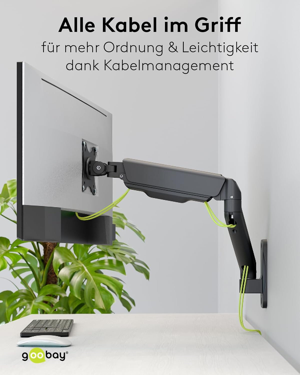 goobay Monitor Wandhalterung mit mechanischer Feder für Monitore von 17 bis 32 Zoll (43-81 cm), max. 9 kg, Wandmontage, VESA 75/100mm, schwarz