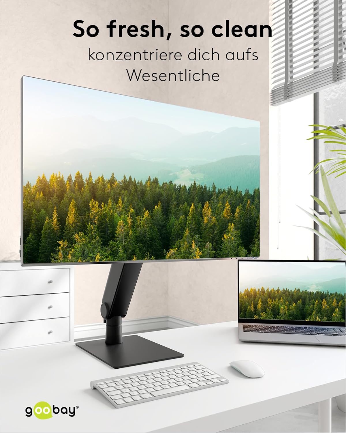 goobay Freistehende Tisch Monitorhalterung für Monitore von 17 bis 32 Zoll (43-81 cm), max. 8 kg, vollbeweglicher Tischständer, VESA 75/100mm, schwarz