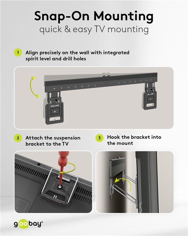 goobay TV-Wandhalterung für Fernseher von 43 bis 100 Zoll (109 – 254 cm), TV Halterung, max. 75 kg, ultraflaches Design mit 9,5 mm Wandabstand