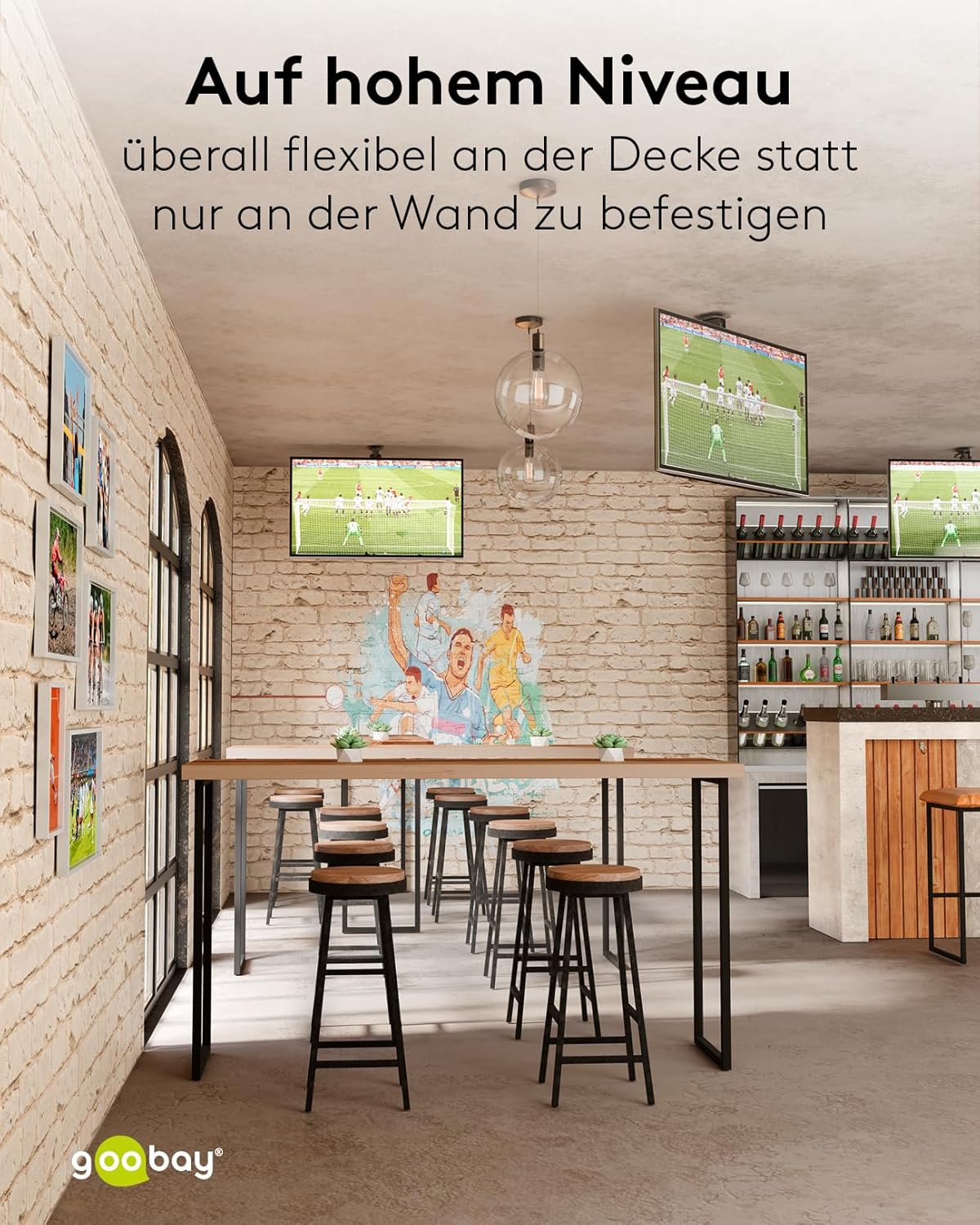 goobay TV-Deckenhalterung für Fernseher von 23 bis 55 Zoll (58 – 140 cm), TV Halterung, max. 20 kg, seitlich schwenkbar, Deckenwinkel einstellbar, mit Hochklapp- und Verriegelungsfunktion